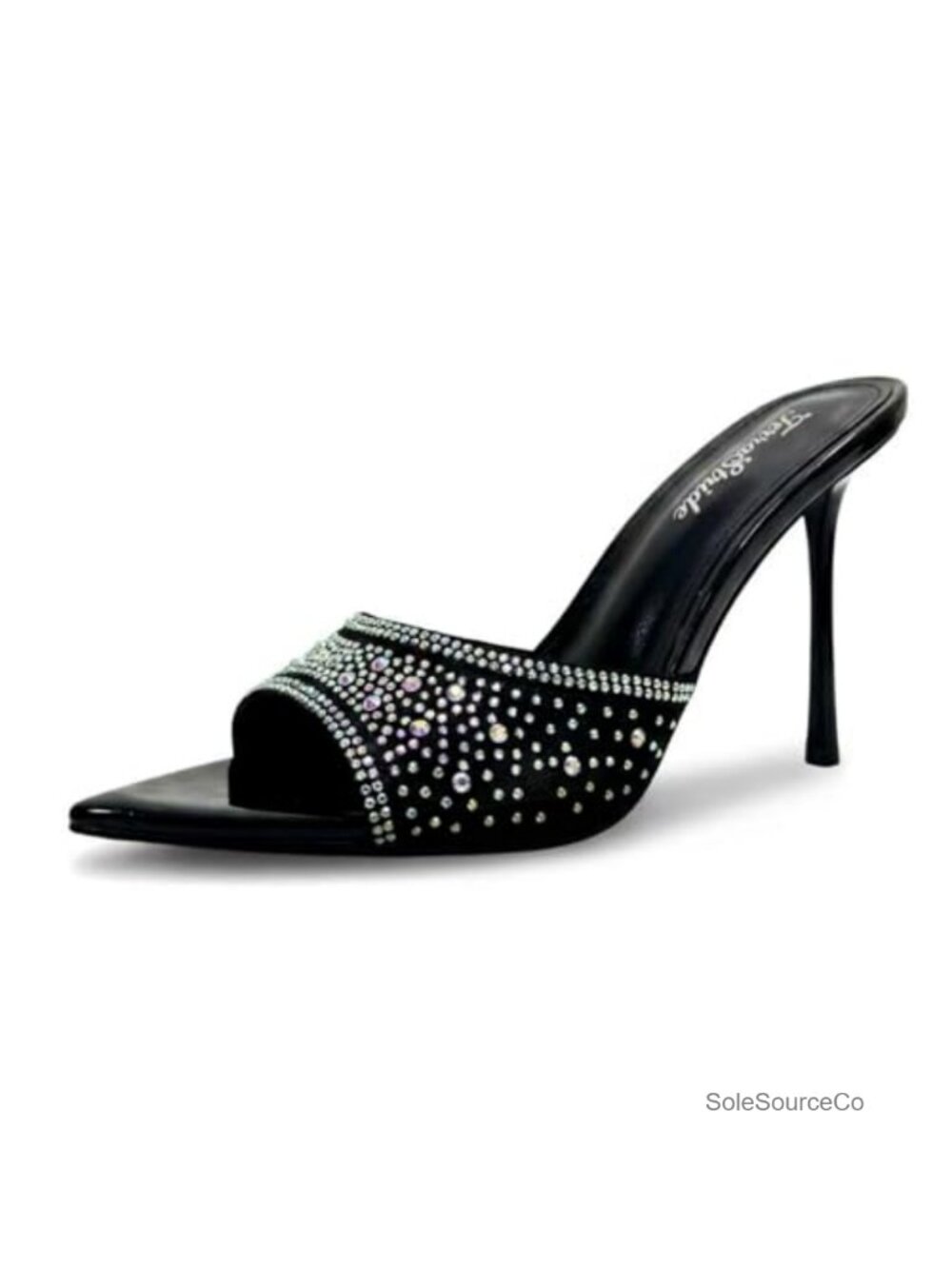 Rhinestone Mule Sandals Open Toe Stiletto Heels, Hand-Inlaid Crystal Mesh